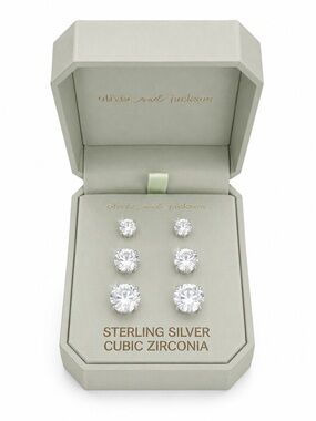 Sterling Silver Cubic Zirconia Earring Studs • BRAND NEW IN BOX
